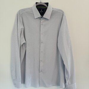Tom Baine Slim Fit Dress Shirt XXL Blue/White Micro Dot Pattern 👔✨